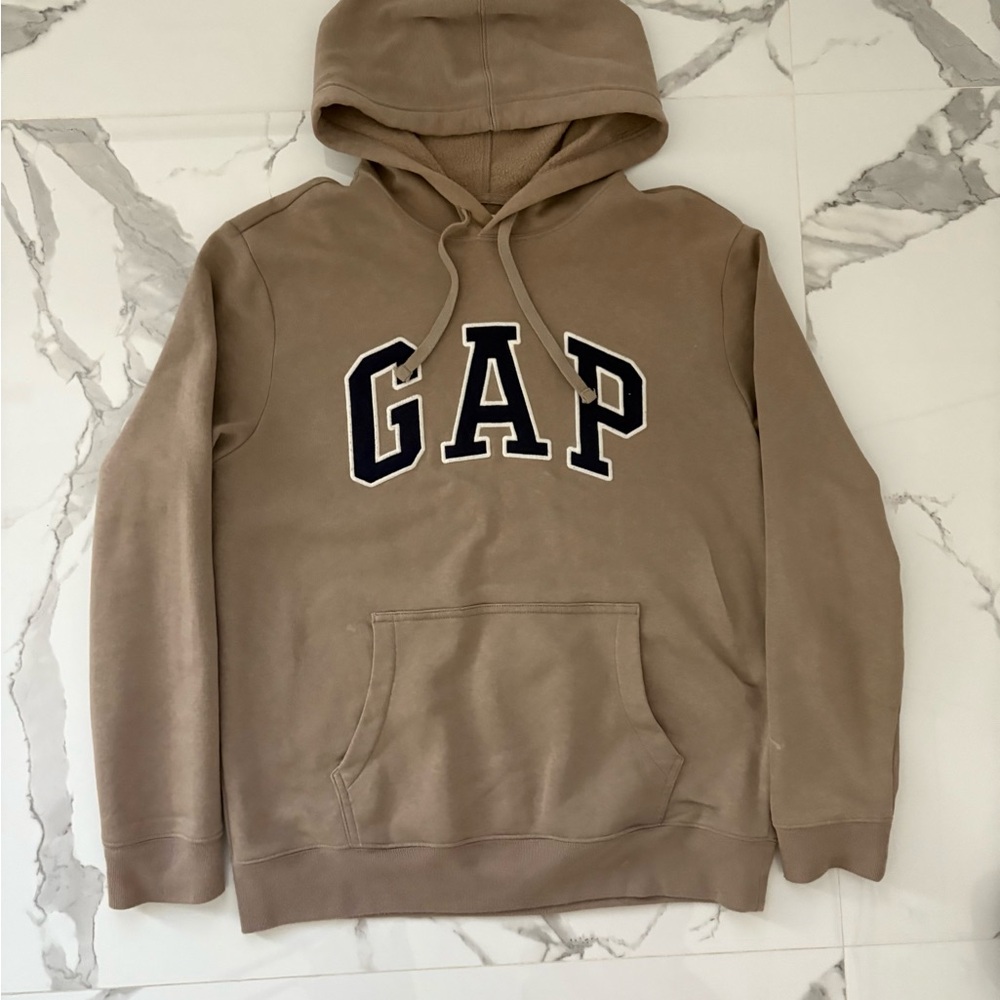 GAP Hooded Sweatshirt in Taupe with Navy Blue Logo
